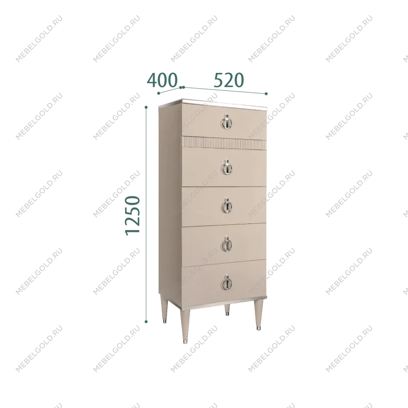 Комод узкий с планкой Римини СОЛО (Ваниль/Серебро) РМКМ-2(s)