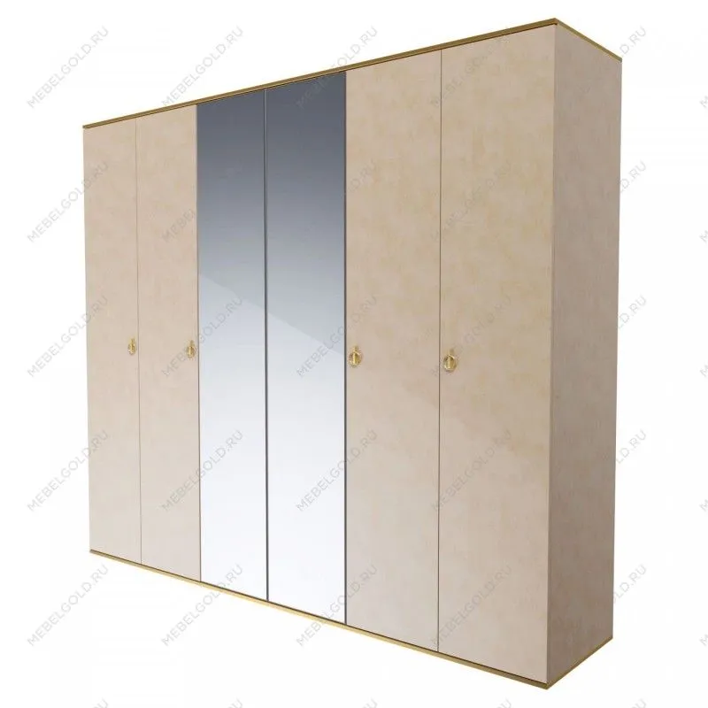 Шкаф 6-ти дверный с зеркалом Римини (Латте/Золото) РМШ1/6
