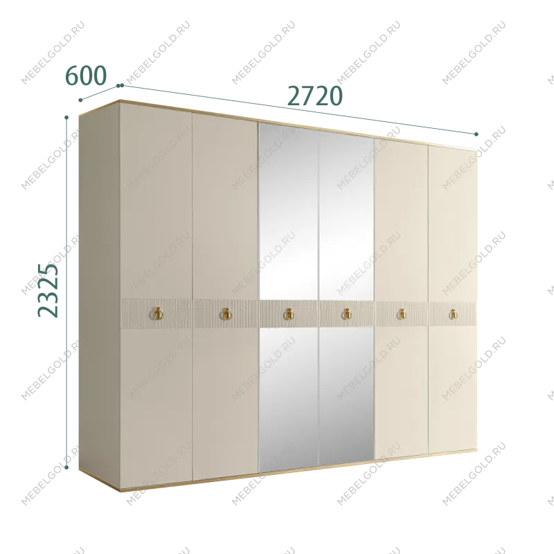 Шкаф 6-ти дверный с зеркалом Римини СОЛО (Ваниль/Золото) РМШ1/6(s)