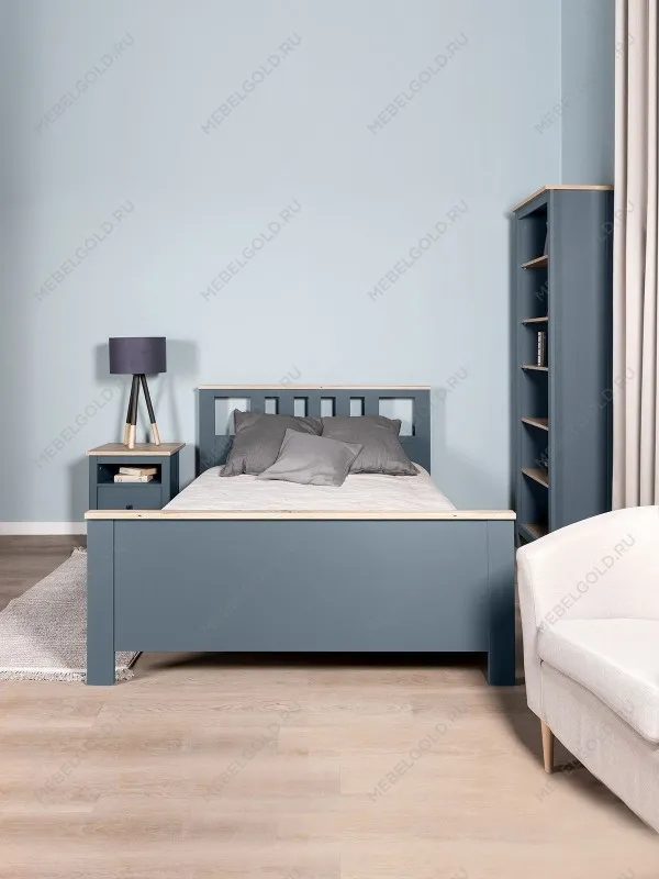 Кровать двуспальная Сага, 140х200 см, темно-бирюзовая/ясень | изображение 1