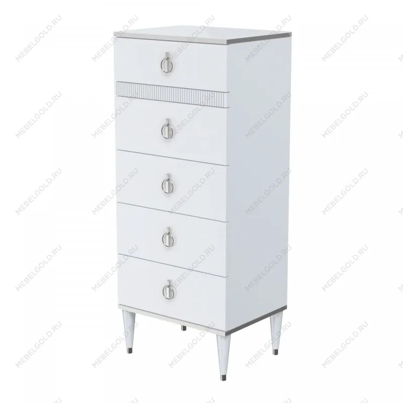 Комод узкий с планкой Римини СОЛО (Белый/Серебро) РМКМ-2(s)