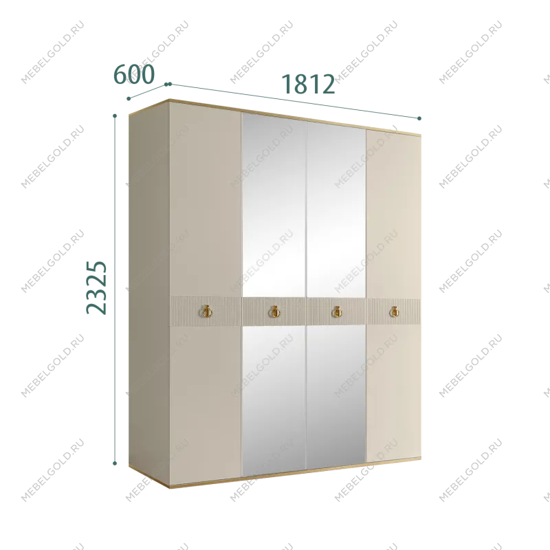 Шкаф 4-х дверный с зеркалом Римини СОЛО (Ваниль/Золото) РМШ1/4(s)