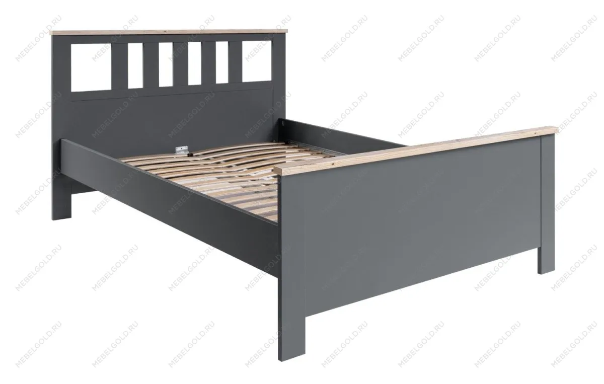 Кровать двуспальная Сага, 140х200 см, серая/ясень