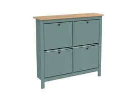 Обувница Сага с 4 откидными ящиками 113х108 темно-бирюзовая-ясень