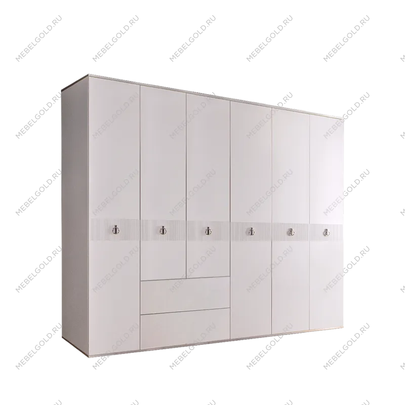 Шкаф 6-ти дверный с ящиками Римини СОЛО (Белый/Серебро) РМШ2/61(s)
