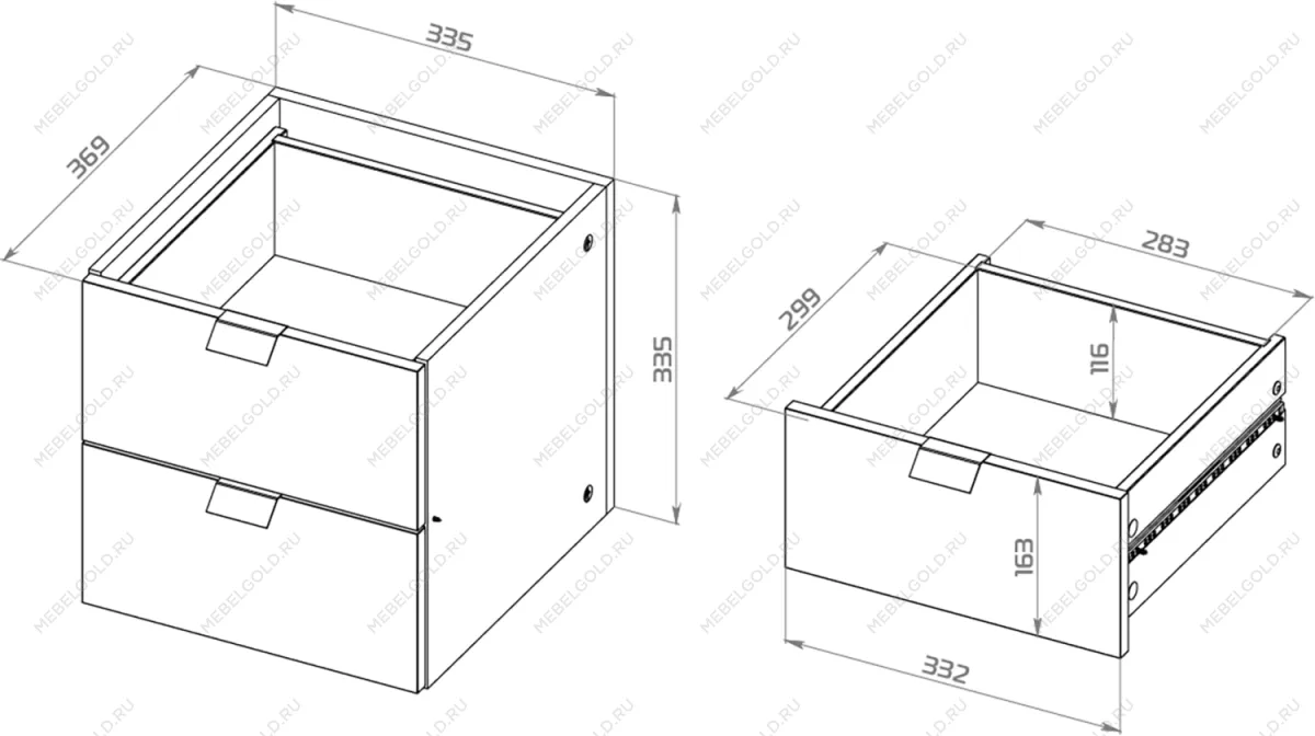 Модуль с двумя ящиками для стеллажа ФОРА, 33х33х37, белый