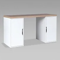 Стол письменный Ингар, с двумя дверцами, 140x75x55, белый, столешница дуб беленый