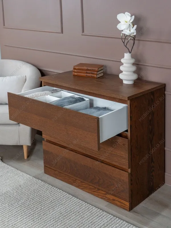 Комод Варма Прайм, 3 ящика, 80х77х48 см, шпон натурального дерева, ясень коричневый | изображение 5