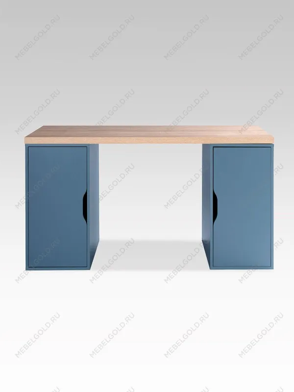 Стол письменный Ингар, с двумя дверцами, 140x75x55, серо-бирюзовый/черный, столешница дуб беленый | изображение 4