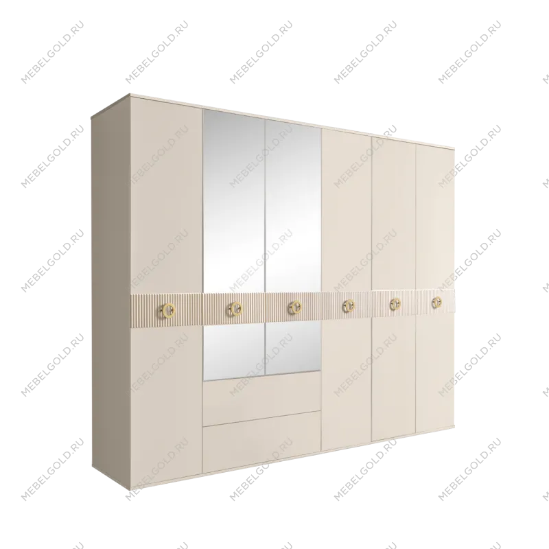 Шкаф 6-ти дверный с зеркалами, с ящиками, Bogemia Fillini (Слоновая кость/Золото) БМШ1/61(Fi)