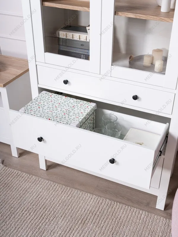 Шкаф с витриной Сага, 90х41х215 см, белый/ясень | изображение 4