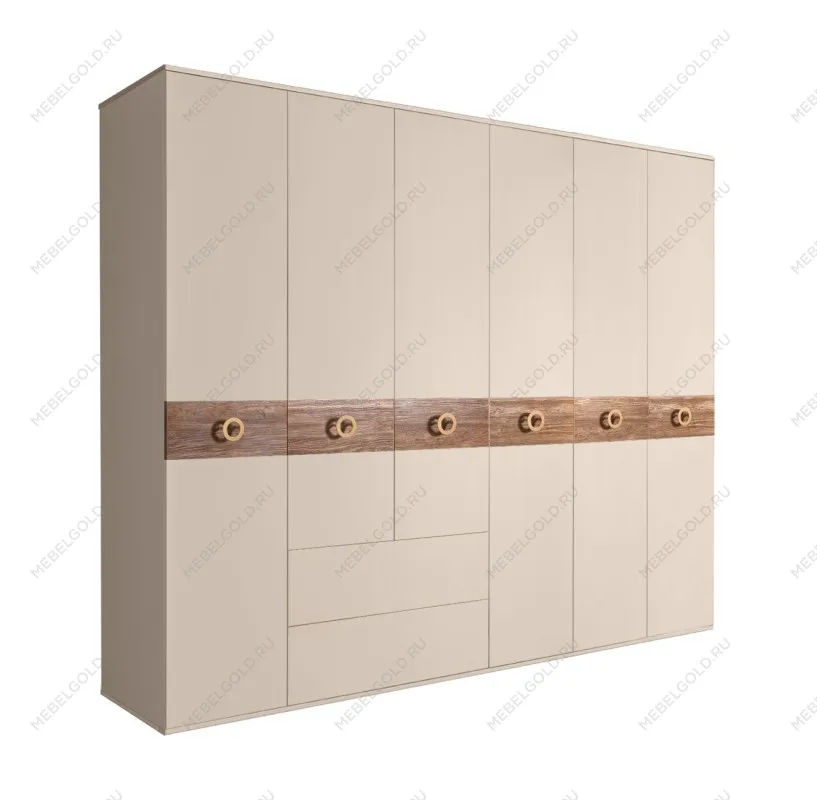 Шкаф 6-ти дверный с ящиками, Bogemia Wood Fi (Ваниль/Золото) БМШ2/61(Wo)