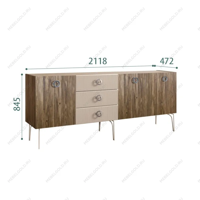 Комод 2.1м Bogemia Woodline Wood Fi (Ваниль) (Novabuk/Хром) БМКМ-5