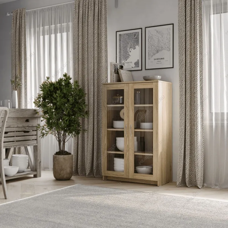 Тумба Сириус, 2 двери со стеклом, 78х41х124 см, дуб сонома | изображение 5