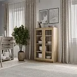 Тумба Сириус, 2 двери со стеклом, 78х41х124 см, дуб сонома | изображение 5