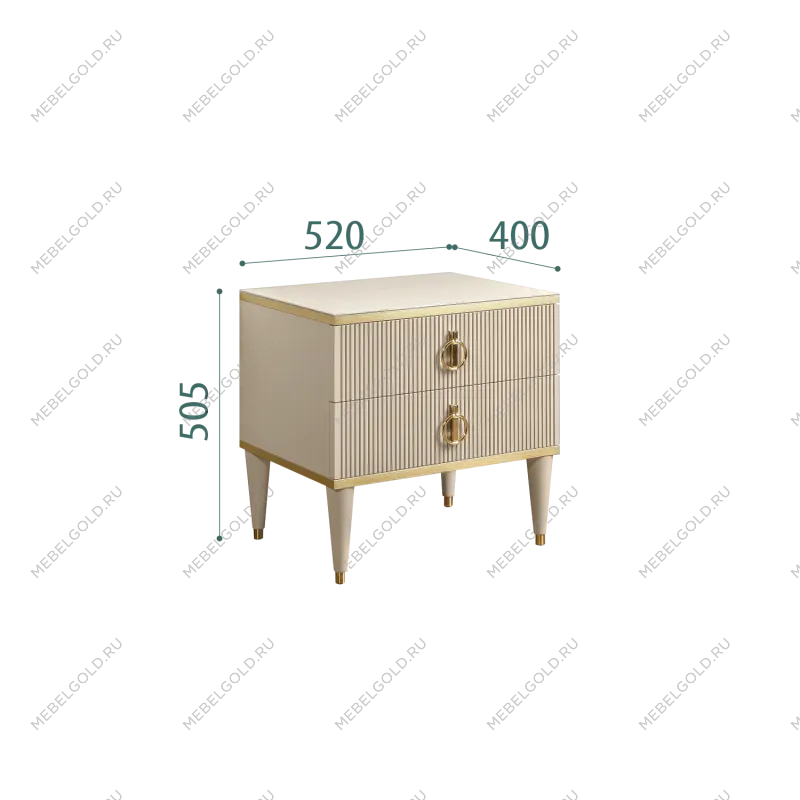 Тумба прикроватная 2 ящика Римини СОЛО (Ваниль/Золото) РМТП-2(s)