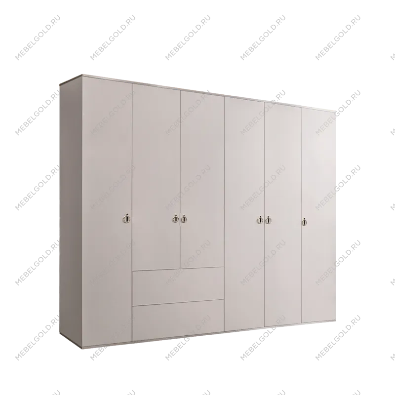 Шкаф 6-ти дверный с ящиками Римини (Слоновая кость/Серебро) РМШ2/61