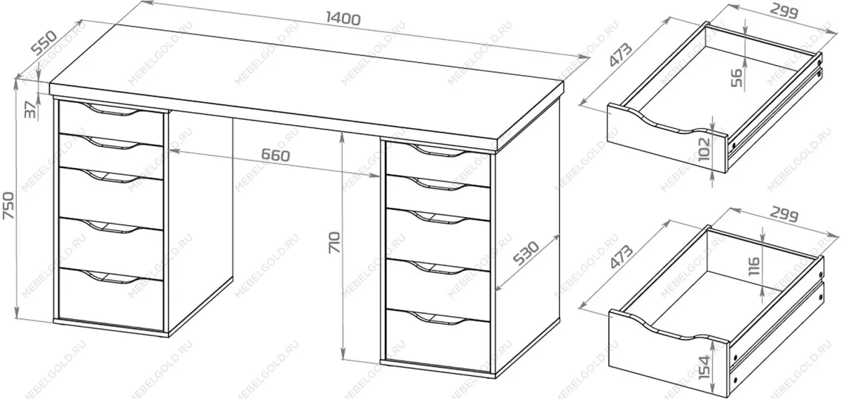 Стол письменный Ингар, 10 ящиков, 140х75х55 см, белый | изображение 15