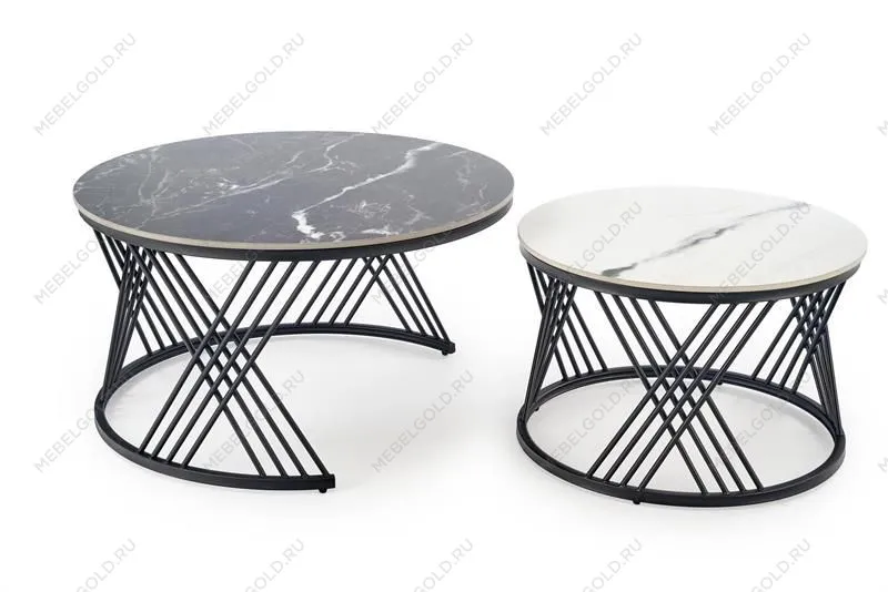 Комплект Halmar FLAMINGO (2 стола журнальных) (черный мрамор/белый мрамор/черный) | изображение 2