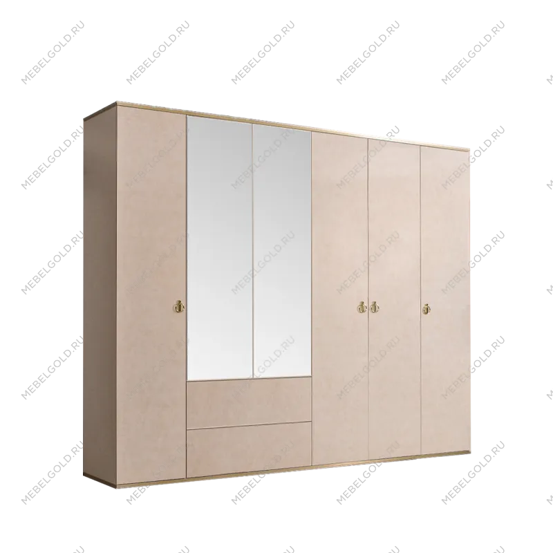 Шкаф 6-ти дверный с зеркалом, с ящиками Римини (Латте/Золото) РМШ1/61