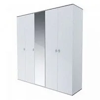 Шкаф 5-ти дверный с зеркалом Римини (Белый/Серебро) РМШ1/5