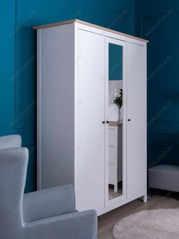 Шкаф распашной Сага, 3 двери, 132х64х215 см, белый/ясень | изображение 2