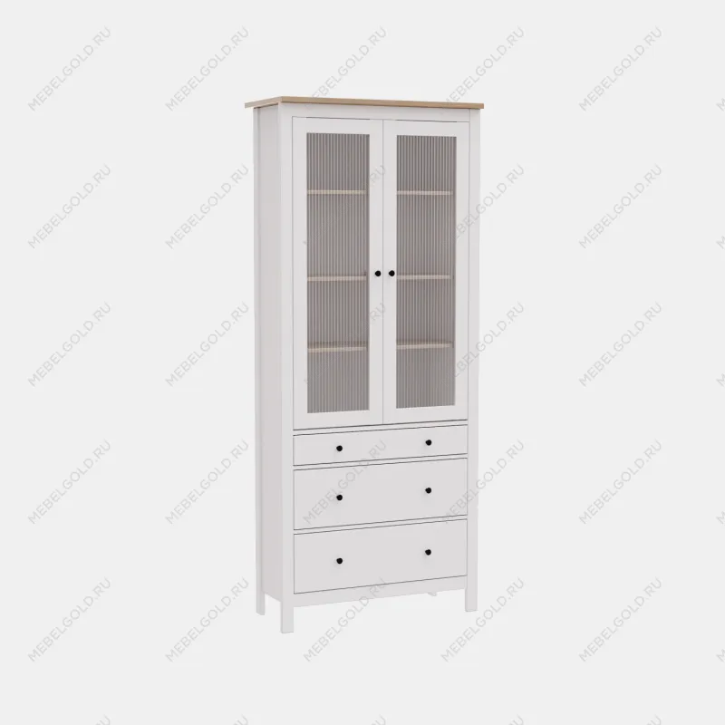 САГА шкаф с витриной 90 МОРУ белый/ясень