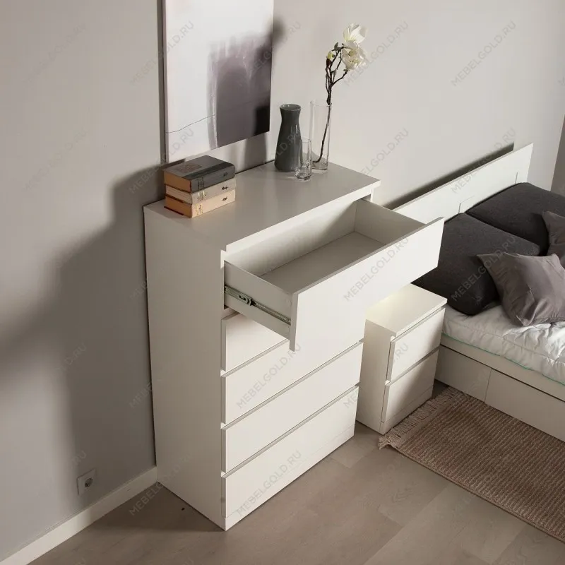 Комод ВАРМА, 5 ящиков, 80х123х40 см, эмаль белая | изображение 3