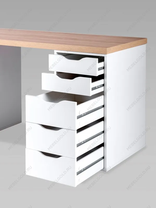 Стол письменный Ингар, с дверцей и 5 ящиками, 140x75x55, белый, столешница дуб беленый | изображение 13