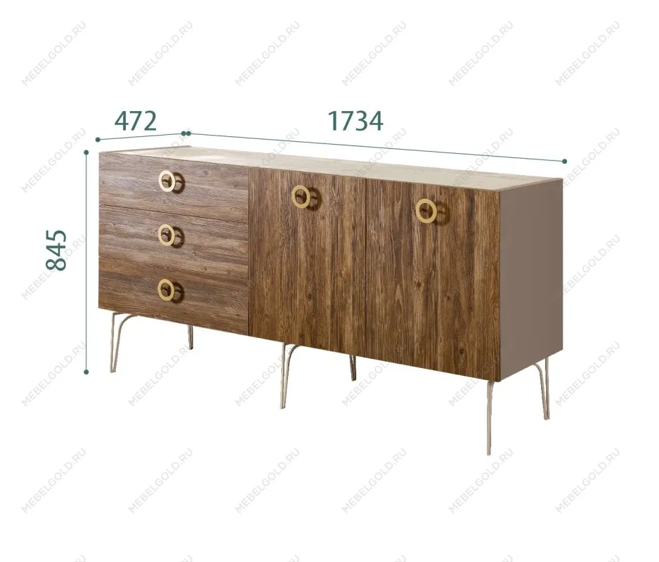 Комод 1.6м Bogemia Wood Fi (Мокка) (Novabuk/Золото) БМКМ-4(Wo)