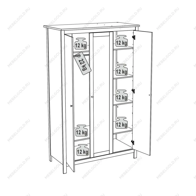 Шкаф распашной Сага, 3 двери, 132х64х215 см, темно-бирюзовый/ясень | изображение 10