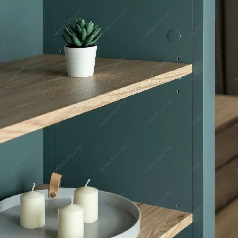 Стеллаж Сага, 70х42х215 см, темно-бирюзовый/ясень | изображение 1