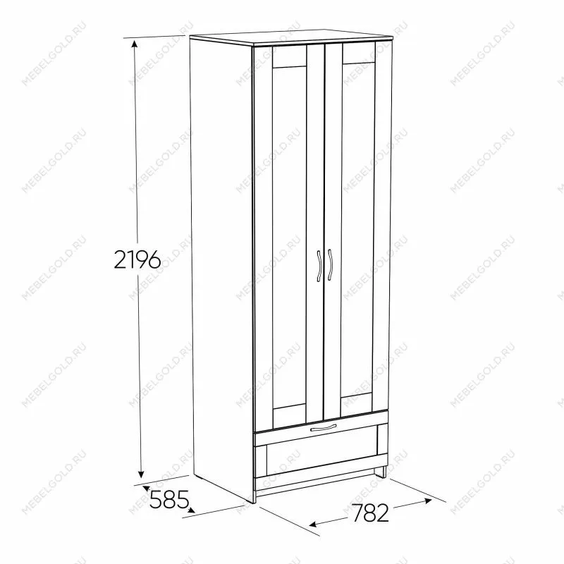 Шкаф Сириус, 2 двери и 1 ящик, 78х59х220 см, белый | изображение 5