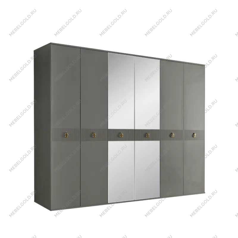 Шкаф 6-ти дверный с зеркалом Римини СОЛО (Серый/Золото) РМШ1/6(s)