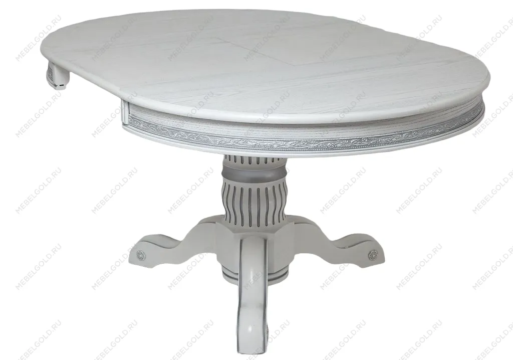 Стол круглый Милорд (110х160) Белый+патина серебро