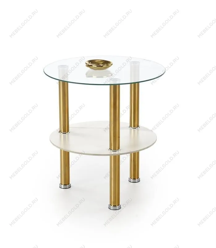 Стол журнальный Halmar DUCAT S (белый мрамор/прозрачный/золотой)