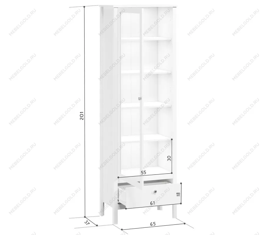 Шкаф-витрина Ева (Хельга) REG1W1S/65 с подсветкой белый | изображение 2