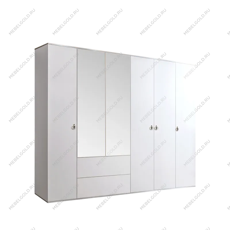 Шкаф 5-ти дверный с зеркалом, с ящиками Римини (Белый/Серебро) РМШ1/51