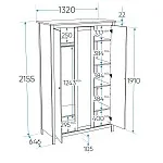 Шкаф распашной Сага, 3 двери, 132х64х215 см, темно-бирюзовый/ясень | изображение 9