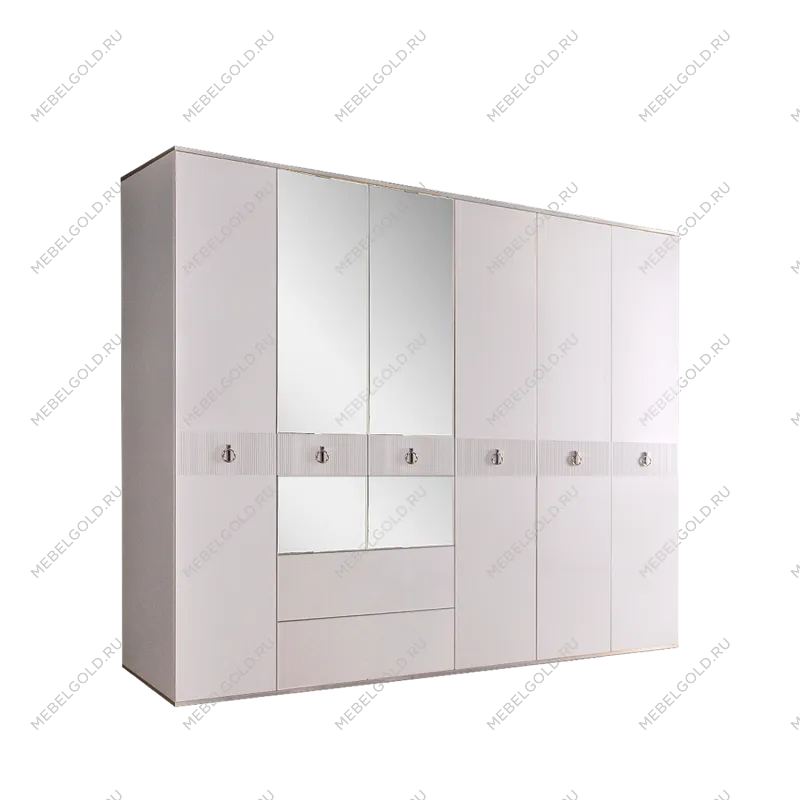 Шкаф 6-ти дверный с зеркалом, с ящиками Римини СОЛО (Белый/Серебро) РМШ1/61(s)
