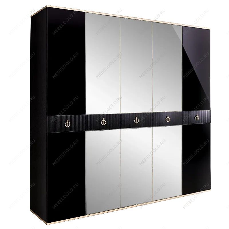 Шкаф 5-ти дверный с зеркалом Римини СОЛО (Черный/Золото) РМШ1/5(s)