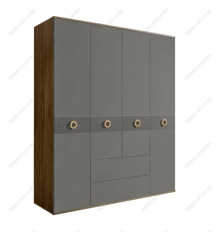 Шкаф 4-х дверный с ящиками Bogemia Woodline Fi (Серый/Золото) БМШ2/41