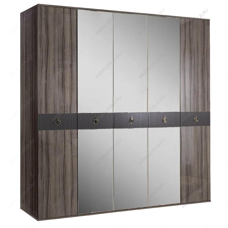 Шкаф 5-ти дверный с зеркалом Римини СОЛО (Орех империя/Золото) РМШ1/5(s)