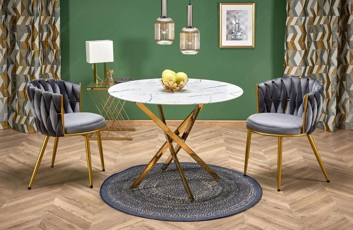 Стол обеденный Halmar RAYMOND 2 (белый мрамор/золотой) | изображение 2