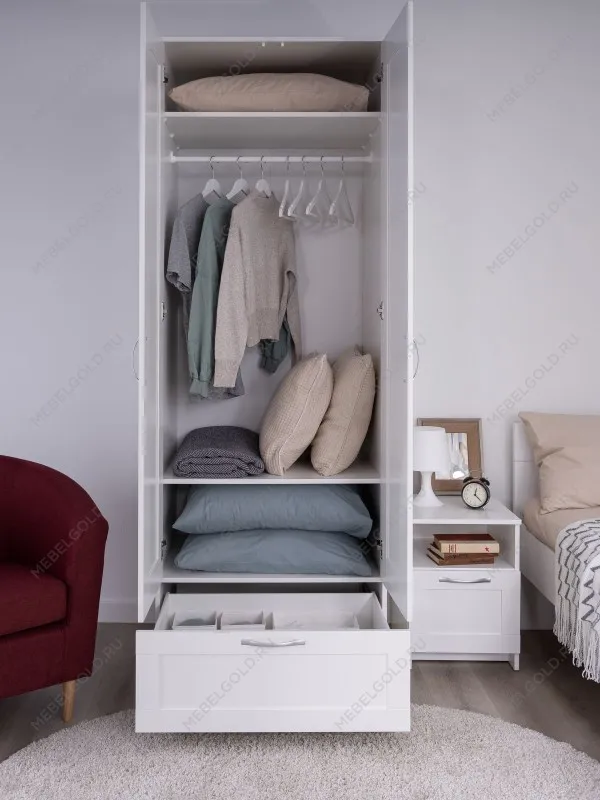 Шкаф Сириус, 2 двери и 1 ящик с зеркалом, 78х59х220 см, белый | изображение 1