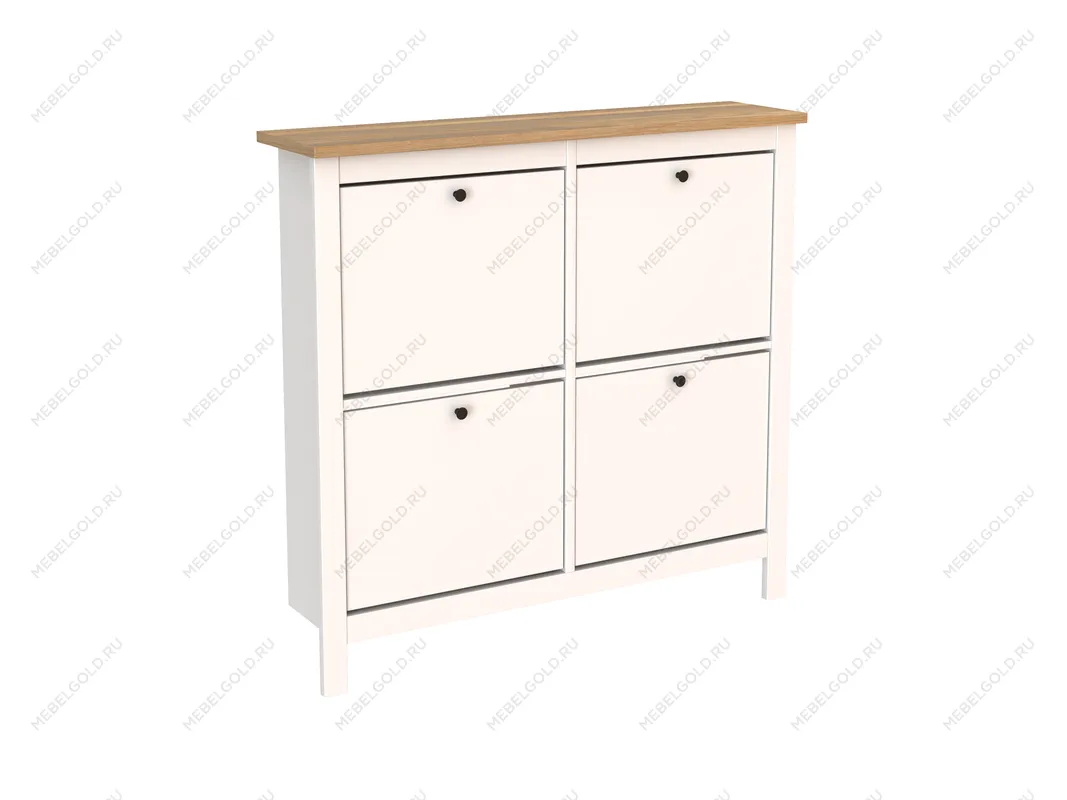 Обувница Сага с 4 откидными ящиками 113х108 белая-ясень