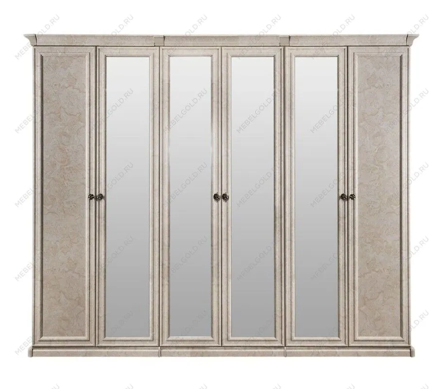 Шкаф Афина 6-дверный (2+2+2) с зеркалом крем корень | изображение 1