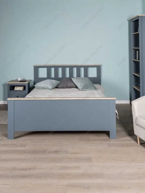 Кровать двуспальная Сага, 160х200 см, темно-бирюзовая/ясень | изображение 1