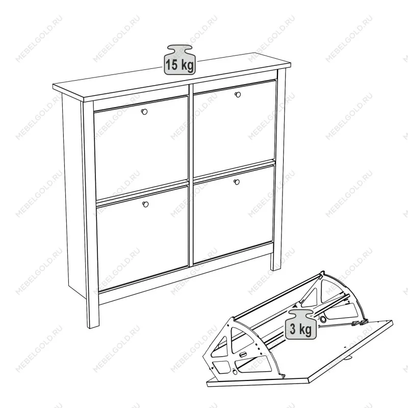 Обувница Сага с 4 откидными ящиками 113х108 темно-бирюзовая-ясень | изображение 10