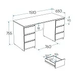 Стол письменный Кастор, 6 ящиков, 151х65х75 см, дуб сонома | изображение 15